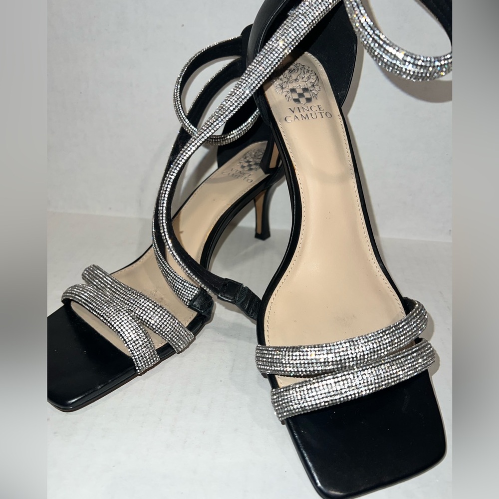 Vince Camuto Arklin Black and Silver Strappy Heels - Picture 14 of 16